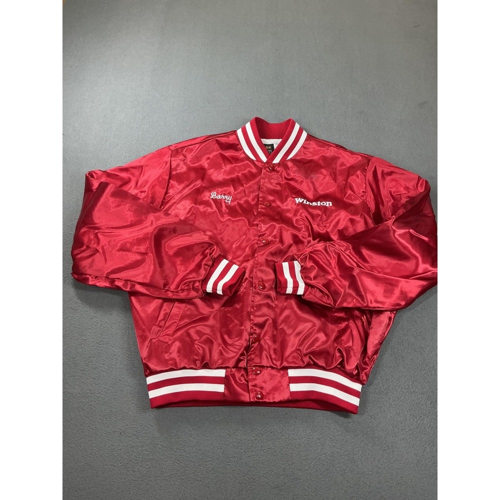 Vintage Swingster Jacket Mens Large Red Satin Winston Varsity Larry USA 80s
